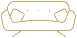 A line drawing of a sofa with a cushion, depicted with simple outlines and minimal details.