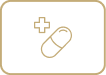 Icon of a pill with a plus sign, representing a pharmacy or medical amenities.