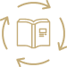 A gold and gray emblem featuring a stylized heart with a cross inside, surrounded by a circular border with the text 