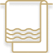 A hotel room window with closed curtains, overlooking a view of water and waves.