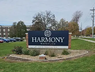 A large sign reads 
