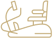 Illustration of specialized equipment used in a residential care facility, featuring a wheelchair, medical monitoring devices, and supportive seating arrangements.